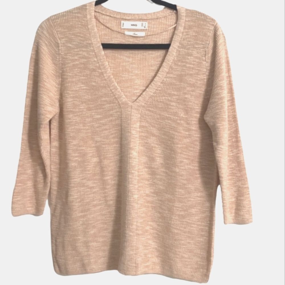 MNG Linen Blush Ribbed V Neck Sweater Women Size S